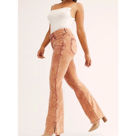 NEW Free People CRVY Foxy Lady Velvet Bootcut Pants 26 High Rise Rusty Brown - Picture 2 of 13